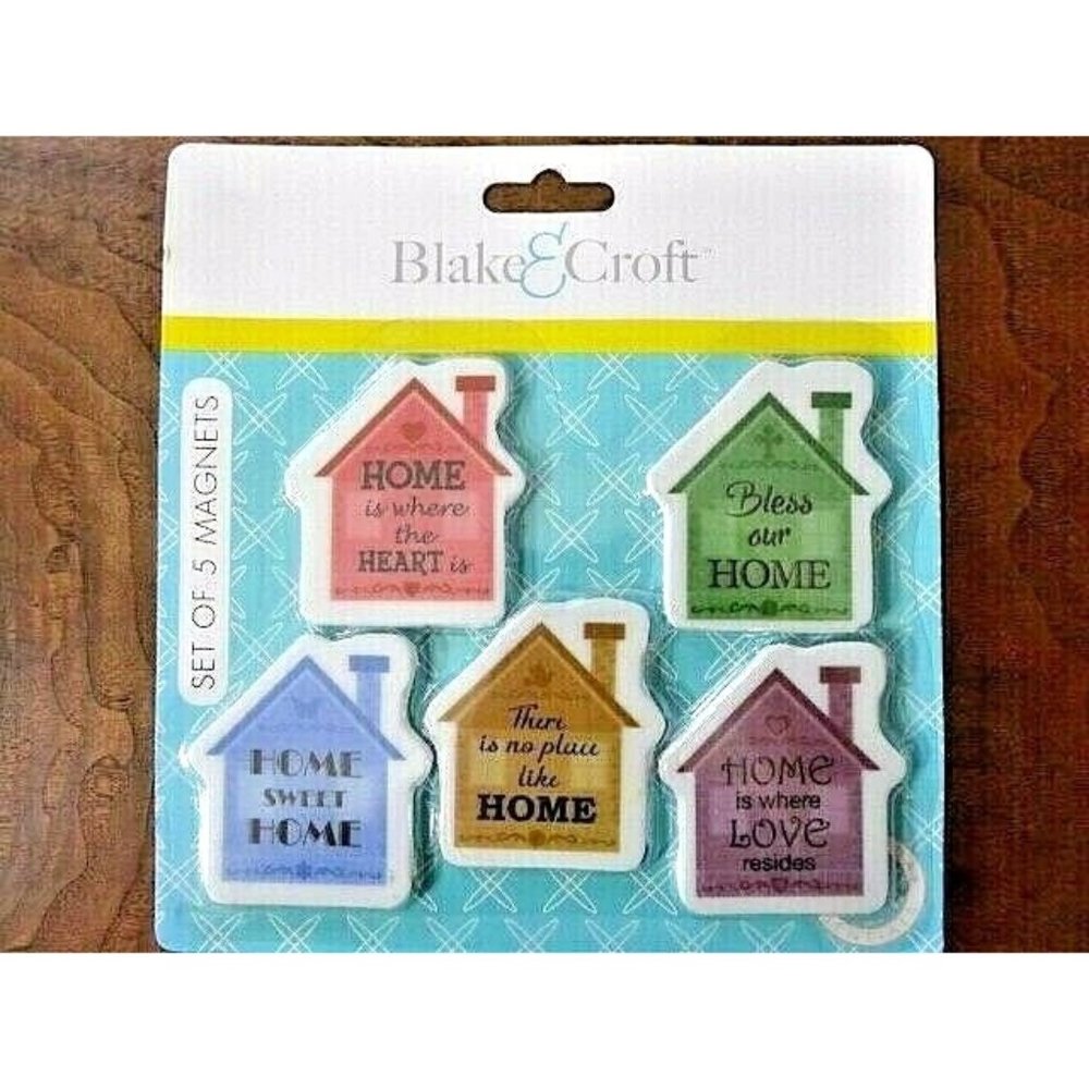 Bless Our Home Refrigerator Magnets 5-piece Phrases House Shaped Plastic NIP